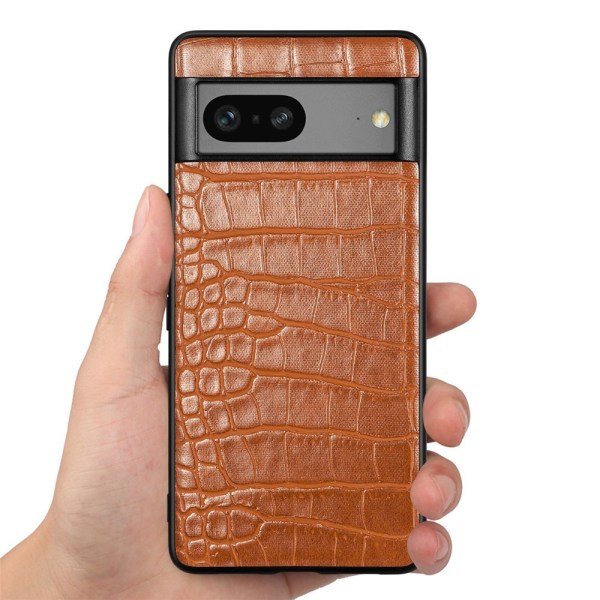 SKALO Google Pixel 7a Crocodile PU Leather Hybrid Cover - Brun Brown