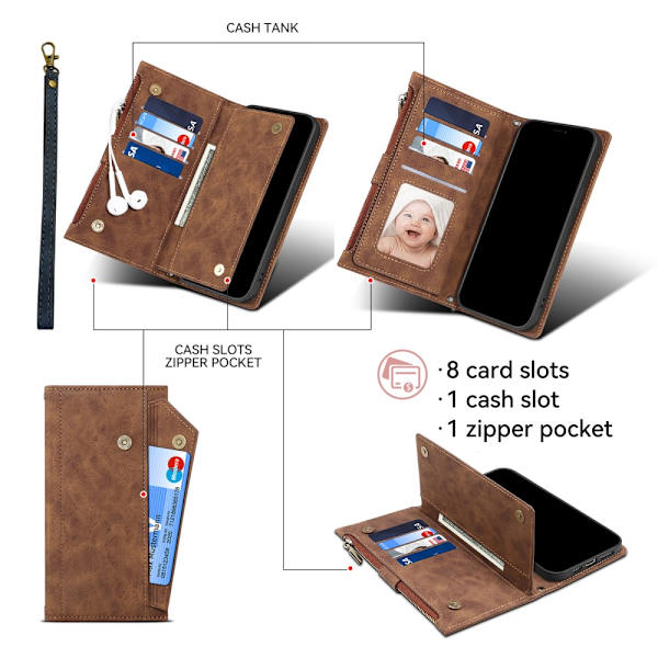 SKALO Google Pixel 8 Pro ESEBLE Big Wallet Pungetui - Brun Brown