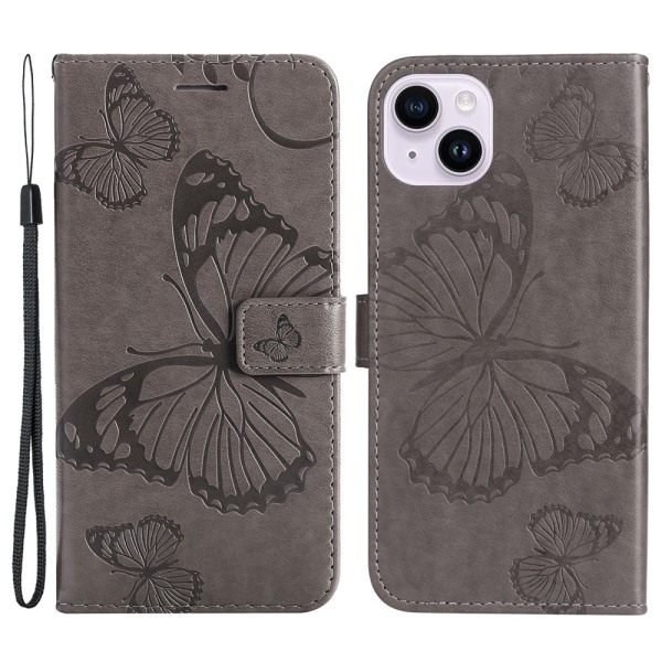 SKALO iPhone 15 Plus Mandala Butterfly Flip Cover - Grå Grey