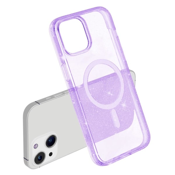 SKALO iPhone 15 Glitter Magnetic Ring TPU Cover - Lilla Purple
