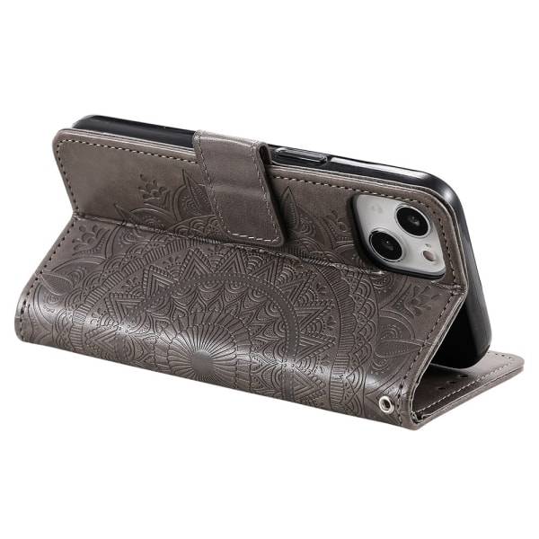 SKALO iPhone 15 Mandala Plånboksfodral - Grå grå