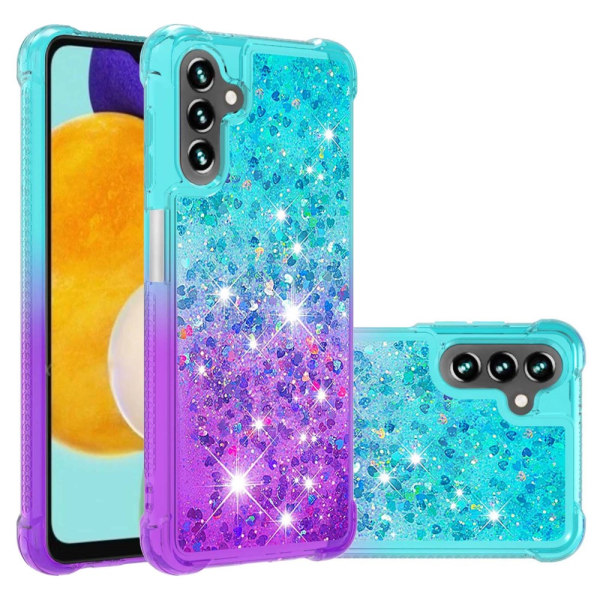 SKALO Samsung A54 5G Kvicksand Glitter Hjerter TPU Cover - Turkis-Lilla Multicolor