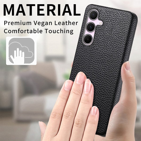 SKALO Samsung A55 5G PU-Läder Litchi Skal - Svart Svart