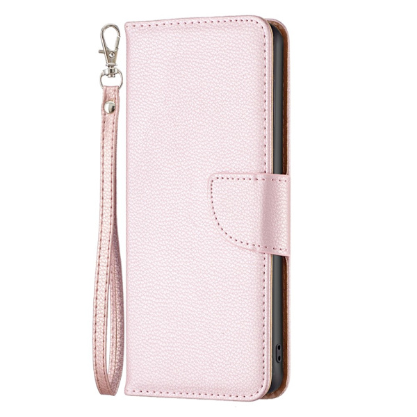 SKALO iPhone 15 Pro Max Litchi Flip Cover - Rosa guld Pink gold