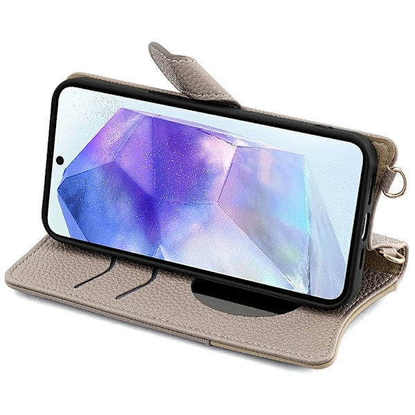 SKALO Samsung A26 5G Litchi Makeup Mirror Chain Plånboksfodral - Grå grå