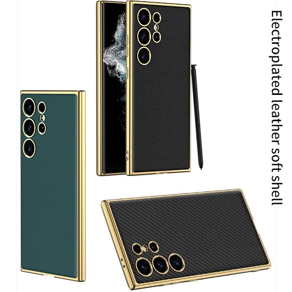 SKALO Samsung S24 Ultra PU-læder Gold Edge Cover - Sort Black