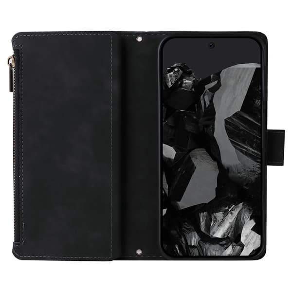 SKALO Zipper PU-læder Flip Cover til Google Pixel 11 Pro - Sort Black