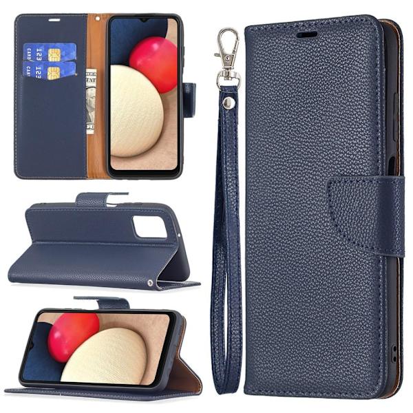 SKALO Samsung A02s / A03s Premium Litchi Plånbok - Blå Blue