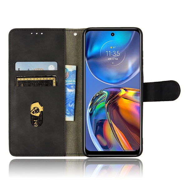 SKALO Motorola Moto E32/E32s Matt PU-Läder Plånboksfodral - Svart Svart