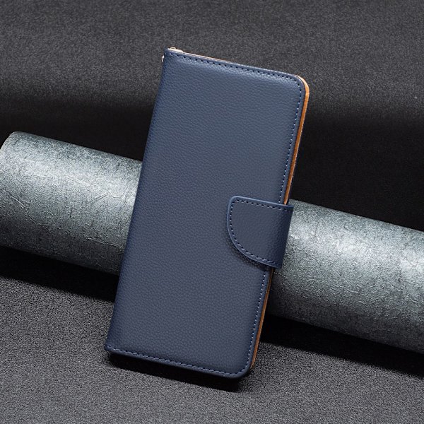 SKALO iPhone 15 Pro Max Litchi Flip Cover - Mørkeblå Dark blue