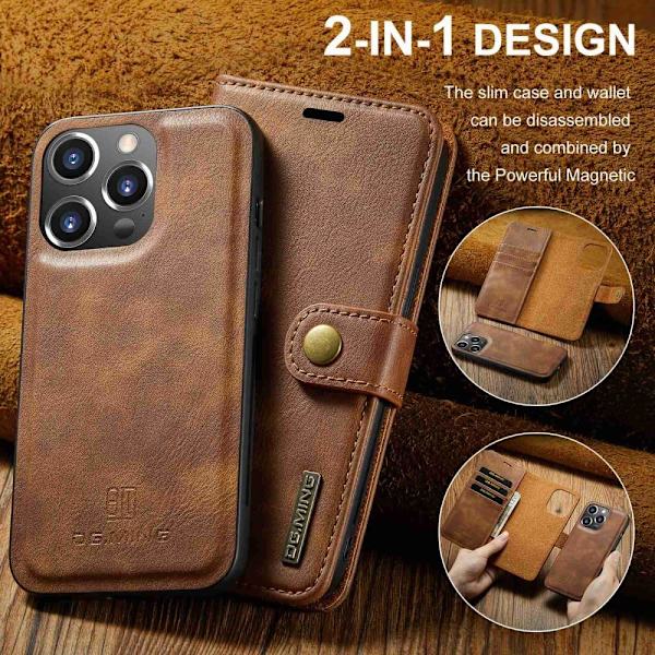 DG MING iPhone 15 Pro Max 2-i-1 Magnet Pungetui - Brun Brown