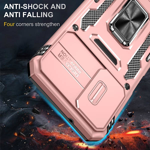 SKALO Samsung A14 4G/5G Armor hybridi metallirengas kameran liukusäädin - - Ruusukulta Pink gold