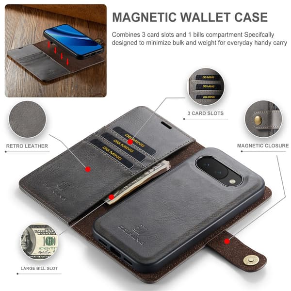 DG MING 2-i-1 Magnet Flip Cover til Google Pixel 10a - Grå Grey
