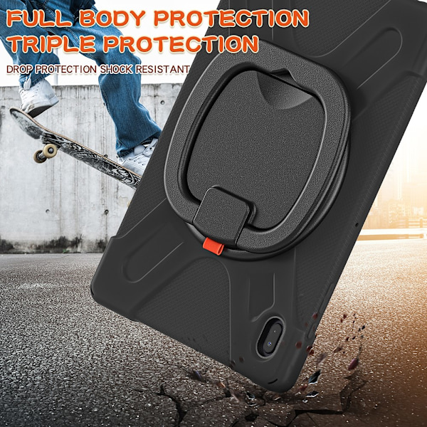 SKALO Samsung Tab S7 FE Extra Shockproof Armor 360 Kahva/Tripod Suojakuori - Musta Black