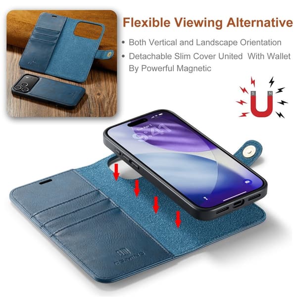 DG MING iPhone 17 Pro Max 2-i-1 Magnet Flip Cover - Blå Blue