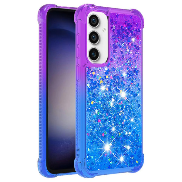SKALO Samsung S23 FE Juoksuhiekka Glitter Sydämet TPU kuori - Violetti-Sininen Multicolor