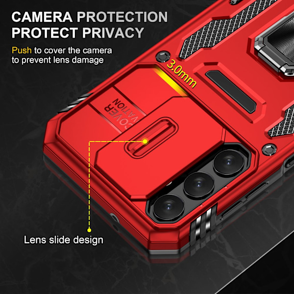 SKALO Samsung A14 4G/5G Armor Hybrid Metal Ring Camera Slider - Rød Red