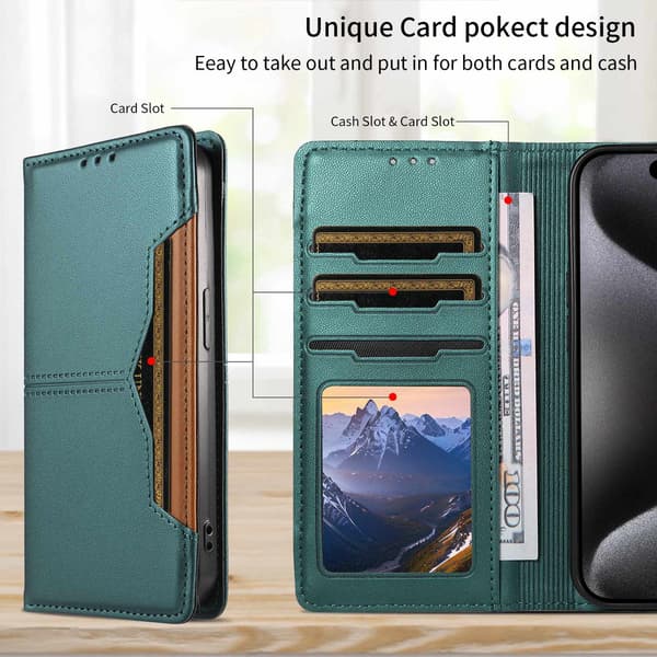 SKALO PU-Läder Plånboksfodral för iPhone 18 Pro - Grön Grön