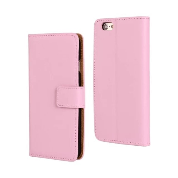 SKALO iPhone 6/6S Flip Cover m. Pung i Ægte Læder - Vælg farve Light pink
