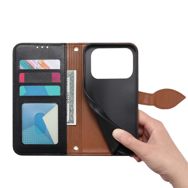 SKALO PU-Læder Bladdesign Flip Cover til iPhone 18 Pro Max - Sort Black