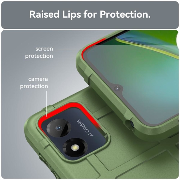 SKALO Motorola Moto E13 4G Rugged Shield iskunkestävä TPU suojak Green