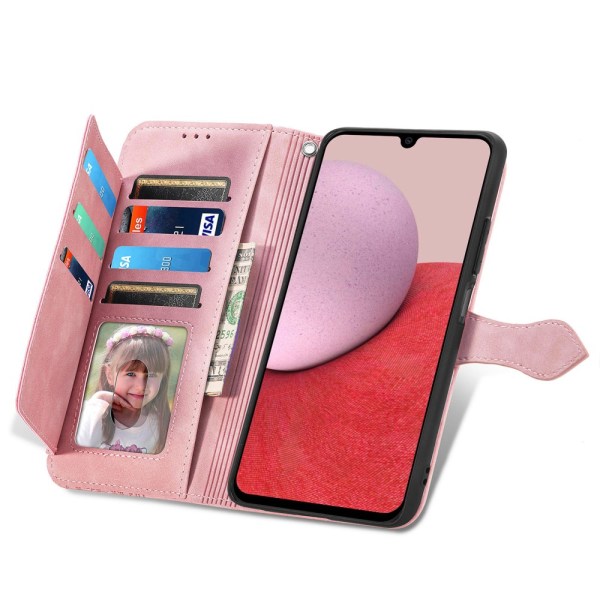 SKALO Samsung A14 4G/5G Big Wallet Flower Lompakkokotelo - Pinkk Pink