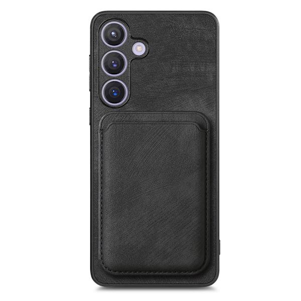 SKALO Samsung S24+ PU-nahkakuori, jossa on irrotettava magneettinen lompakko - Musta Black