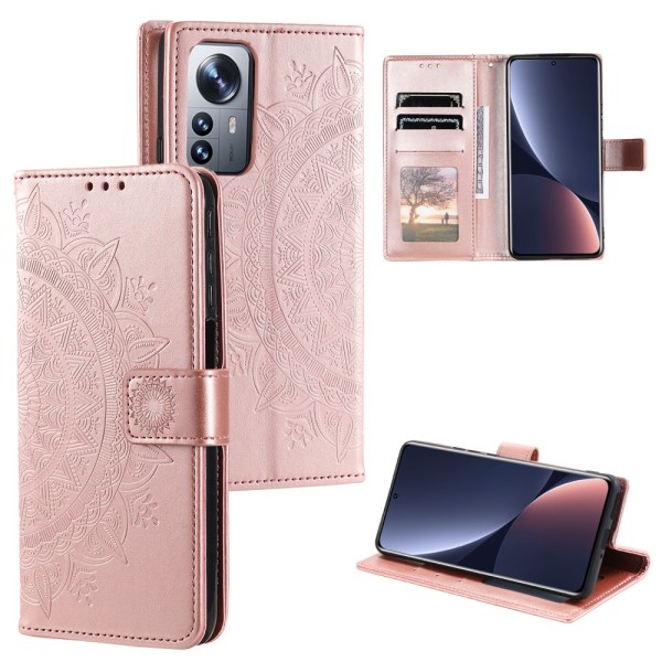 SKALO Xiaomi 12 Pro Mandala Flip Cover - Rosa guld Pink gold