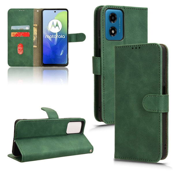 SKALO Motorola Moto G04 Matt PU-Läder Plånboksfodral - Grön Grön