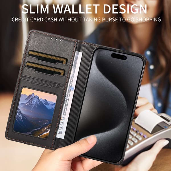 SKALO PU-Læder Flip Cover til iPhone 18 Pro Max - Sort Black