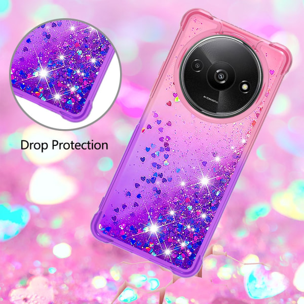 SKALO Xiaomi Redmi A3 Kvicksand Glitter Hjärtan TPU-skal - Rosa-Lila multifärg