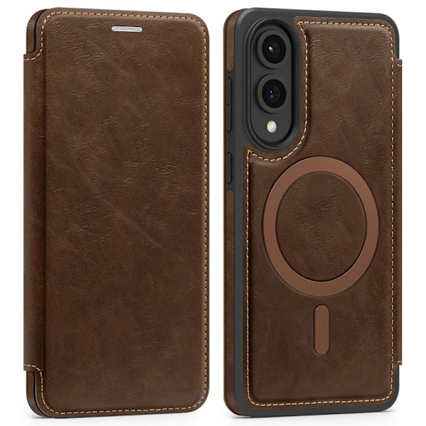 SKALO Samsung S25 Edge Slim Flip Cover - Mørkebrun Dark brown