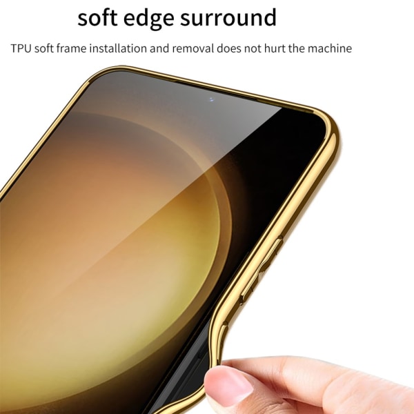 SKALO Samsung S24+ PU-Läder Guldkant Skal - Svart Svart