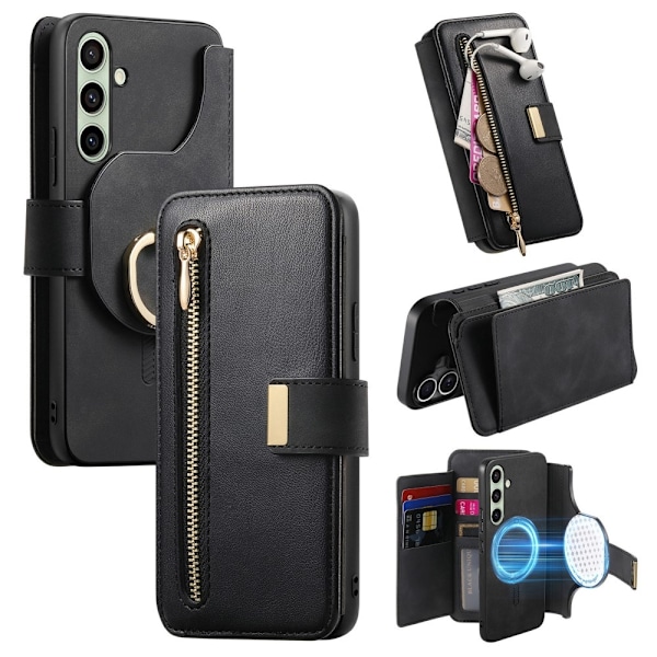 SKALO Samsung A26 5G 2-in-1 Magnet PU-Læder Ring Flip Cover - Sort Black