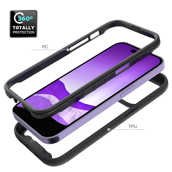 SKALO iPhone 14 Pro Iskunkestävä Clear Hybridi Suojakuori - Musta Black