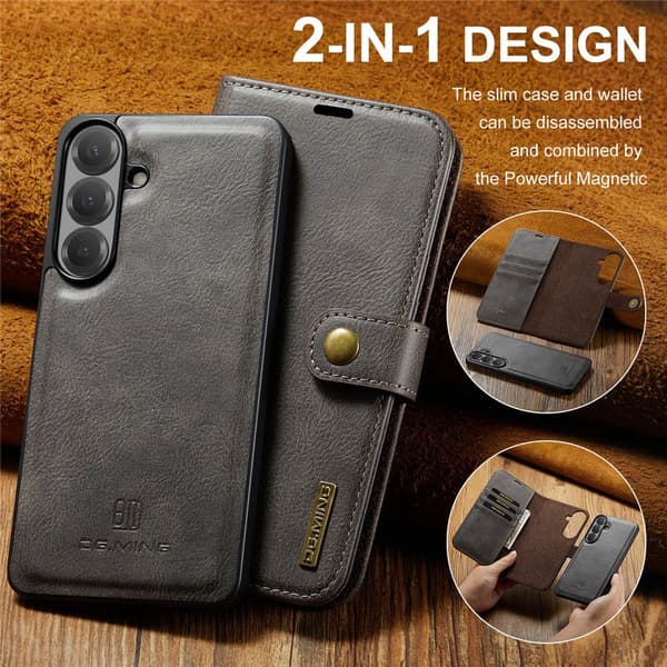 DG MING 2-i-1 Magnet Plånboksfodral för Samsung Galaxy S26 FE - Grå grå