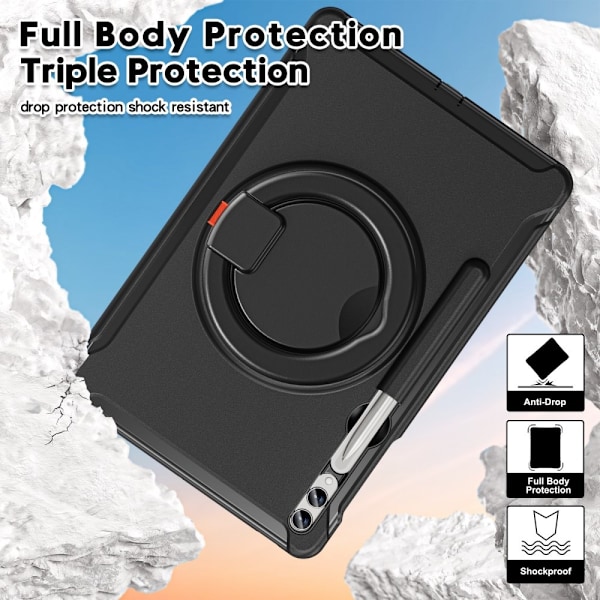 SKALO Samsung Tab S10 Plus Extra Shockproof Armor 360 Kahva/Tripod Suojakuori - Musta Black