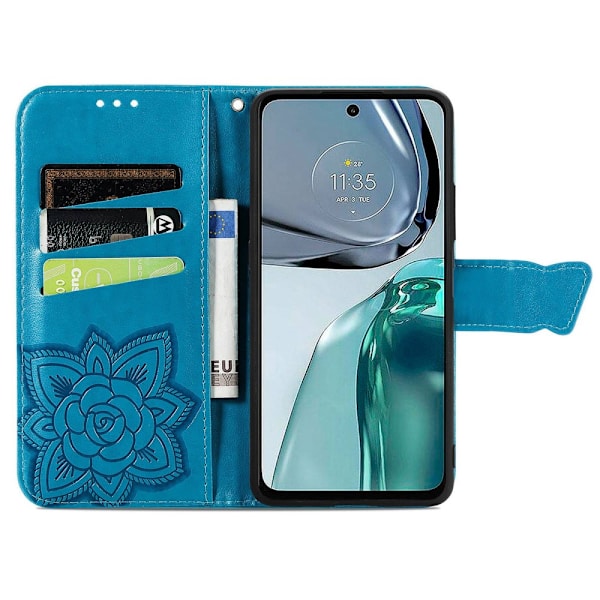 SKALO Motorola Moto G62 5G Mandala Butterfly Plånboksfodral - Blå Blå