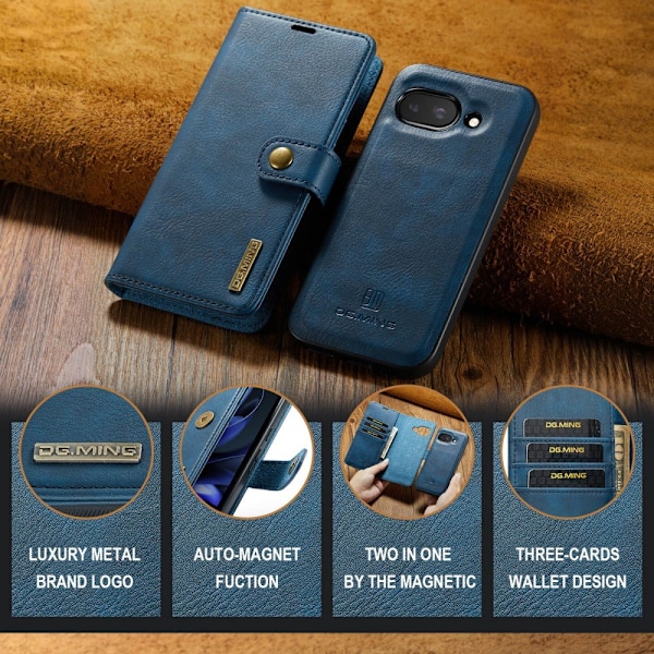 DG MING Google Pixel 9a 2-in-1 Magneetti Lompakkokotelo - Sininen Blue