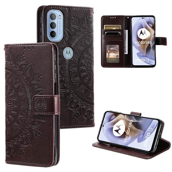 SKALO Moto G31 / G41 Mandala Plånboksfodral - Mörkbrun Dark brown
