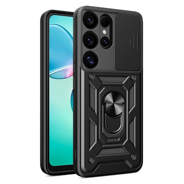 SKALO Samsung S25 Ultra Armor Metallinen rengas -kamerasuojus Suojakuori - Musta Black