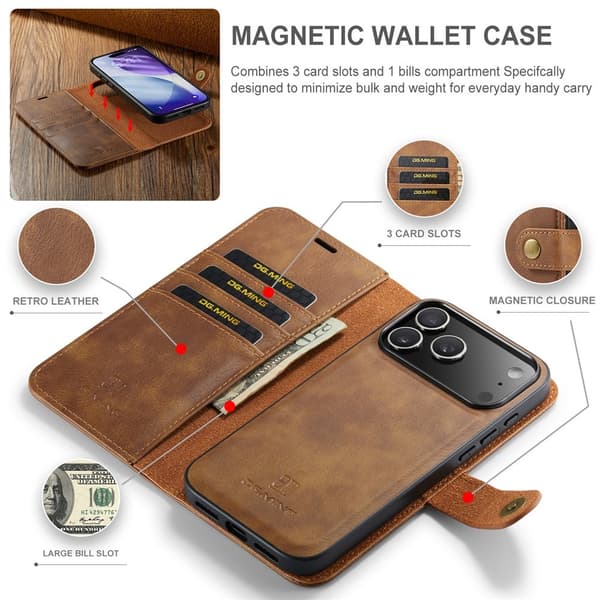 DG MING iPhone 17 Pro 2-i-1 Magnet Plånboksfodral - Brun Brun