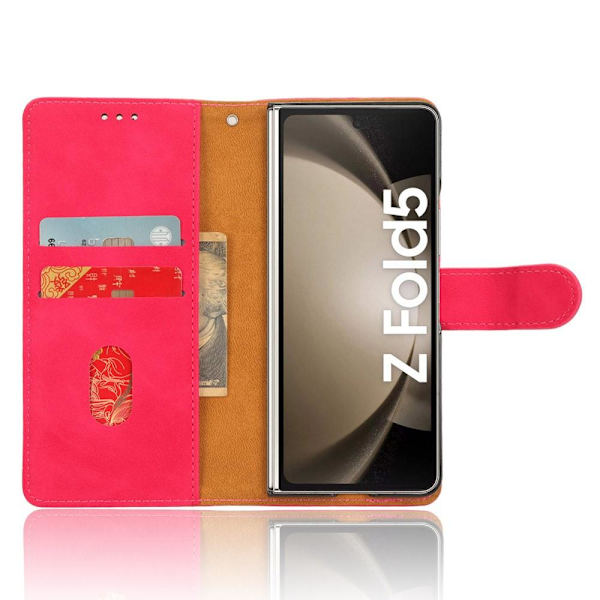 SKALO Samsung Z Fold5 Flip Cover m. pung i PU-læder - Cerise Cerise