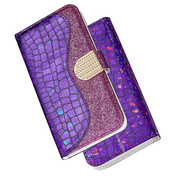 SKALO iPhone 13 Mini Croco Glitter Wallet Cover - Lilla Purple