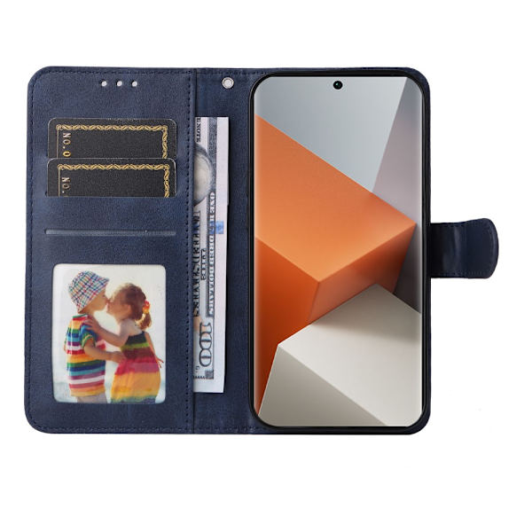 SKALO Xiaomi Redmi Note 13 Pro+ PU-nahkainen Lompakkokotelo - Valitse väri Blue
