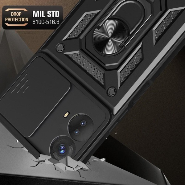 SKALO Motorola Moto G53 5G Armor Hybrid Metal Ring Camera Slider Black