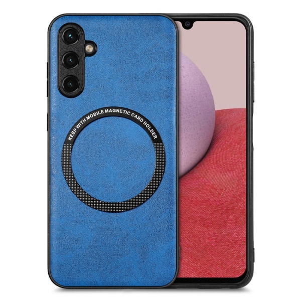 SKALO Samsung A14 4G/5G PU Nahka Hybrid Magnetic Ring Suojakuori - Sininen Blue