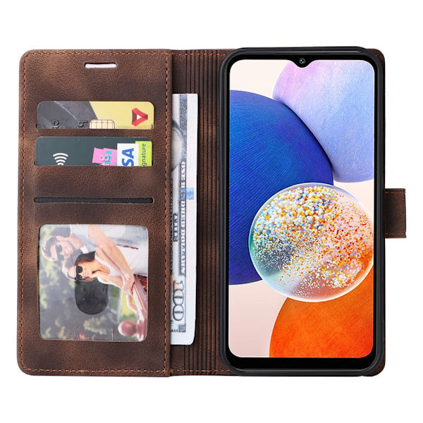 SKALO Samsung A14 4G/5G Flip Cover m. pung i PU-læder - Brun Brown