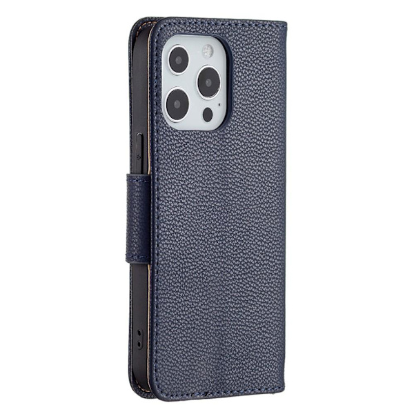 SKALO iPhone 13 Pro Premium Litchi Plånbok - Mörkblå Mörkblå