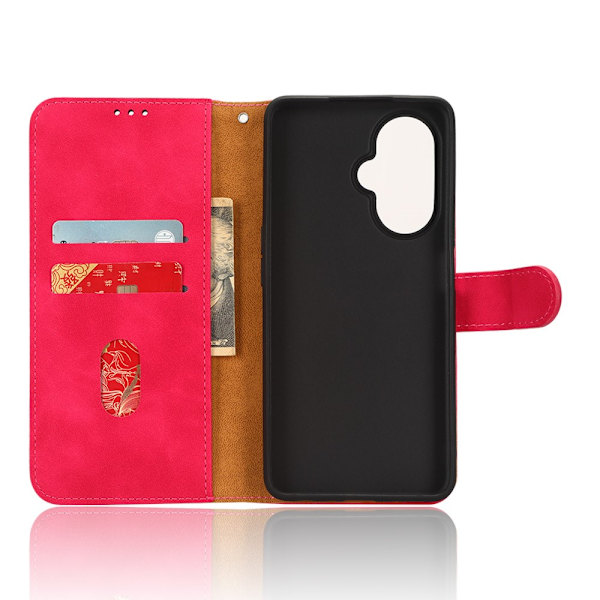 SKALO OnePlus Nord CE 3 Lite 5G Matt PU-Läder Plånboksfodral - Cerise Cerise